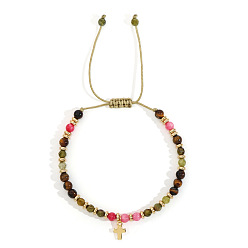 Смешанные камни Богемный натуральный смешанный драгоценный камень круглые бусины плетеные браслеты из бисера, браслеты с подвесками из латуни для женщин, внутренний диаметр: 11 дюйм (28 см)