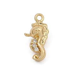 Plaqué 18K Or Véritable Pendentifs en laiton zircon cubique transparent, charmes d'hippocampe, réel 18 k plaqué or, 16x8x5mm, Trou: 1.5mm