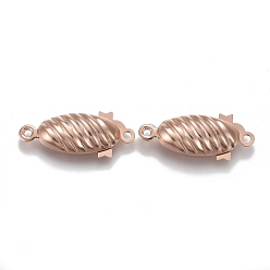 Rose Gold 304 Stainless Steel Box Clasps, Multi-Strand Clasps, Oval, Rose Gold, 21x8x5mm, Hole: 1.2mm