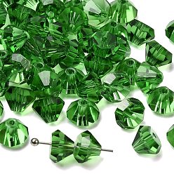 Зеленый К 9 стекло, имитация Австрийские кристаллические шарики, класс AAA, граненые, алмаз, зелёные, 7x5 мм, отверстие : 0.9~1 мм
