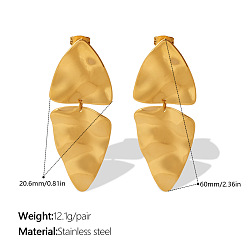 Золотой 304 из нержавеющей стали болтаться серьги, чеканный лист, золотые, 60x20.6 мм