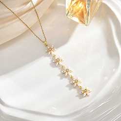 Цветок Длинные колье с кисточками из латуни, украшенные кубическим цирконием и искусственным жемчугом, для женщин., золотые, кремово-белые, цветок, 15.75 дюйм (40 см), удлинитель 50мм, Кулон : 60 мм