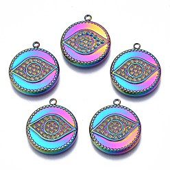 Rainbow Color Цвет радуги 304 подвеска из нержавеющей стали со стразами, без кадмия, без никеля и без свинца, плоские круглые с глаз, пригодный для стразов 0.8 мм, 18.5x16x2 мм, отверстие : 1.4 мм