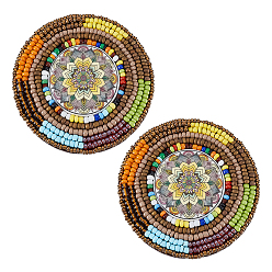 Разноцветный 2 шт. нетканый материал для вышивки иглой из фетра и бисера аппликации из ткани, вышивать нитками, пришивать/приутюживать заплатки, плоско-круглые, красочный, 71~72x7 мм