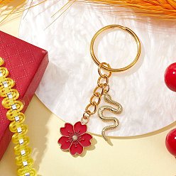 Цветок Брелок из эмалевого сплава, змеиная тема, золотые, цветок, 72 мм