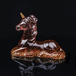 Дымчатый Кварц Украшение для дисплея единорога из смолы, Натуральная дымчатая кварцевая крошка Рейки внутри для домашнего офиса, стола, орнамент по фэн-шуй, 120x50x95 мм