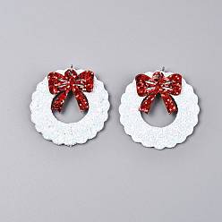 Christmas Wreath Большие кожаные подвески, Новогодняя тема, белые, Рождественский венок, 43.5x2 мм, отверстие : 5 мм