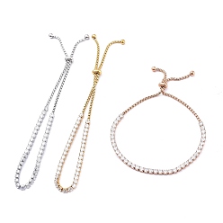 (52) Непрозрачная лаванда Регулируемые 304 браслеты-боло из нержавеющей стали с микропаве и кубическим цирконием, слайдерные браслеты, с коробкой цепей, разноцветные, 1-7/8~3-1/2 дюйм (4.8~8.8 см)