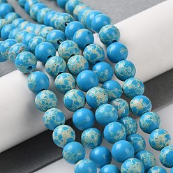 Deep Sky Blue Synthetic Imperial Jasper Dyed Beads Strands, Round, Deep Sky Blue, 6mm, Hole: 1.4mm, about 60~62pcs/strand, 14.72''~15.28''(37.4~38.8cm)