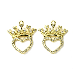Clear Eco-Friendly Brass Micro Pave Cubic Zirconia Pendants, Long-Lasting Plated, Real 18K Gold Plated, Cadmium Free & Lead Free, Heart, Clear, 27x23x2.5mm, Hole: 1.8mm