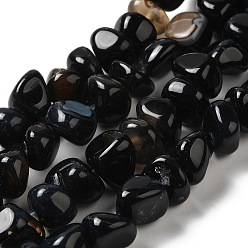 Black Natural Agate Beads Strands, Dyed & Heated, Nuggets, Tumbled Stone, Black, 6.5~13x10~13x1.5~11mm, Hole: 1.6mm, about 22pcs/strand, 7.20~7.72''(18.3~19.6cm)