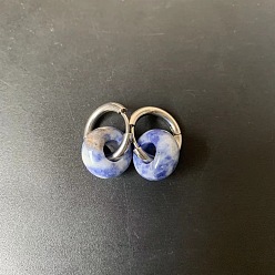 (306FM) Жонкиль матовый с лаймовой подкладкой 304 Серьги-кольца из нержавеющей стали и бусин из натуральной голубой яшмы с кольцевым рисунком, цвет нержавеющей стали, 20x8 мм