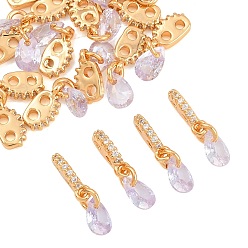 Lavender SHEGRACE Brass Micro Pave Cubic Zirconia Charms, Teardrop Charms, Cadmium Free & Lead Free & Nickel Free, Long-Lasting Plated, Real 18K Gold Plated, Lavender, 14x4x4.5mm, Hole: 1.4mm