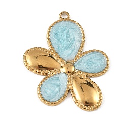 Pale Turquoise 304 Stainless Steel Enamel Pendants, Flower Charms, Golden, Pale Turquoise, 37x29x2mm, Hole: 2mm