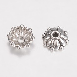 Античное Серебро Причудливые бусины из сплава в тибетском стиле, мульти-лепесток цветка, античное серебро, 8x3 мм, отверстие : 1 мм