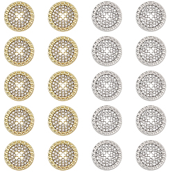 Platinum & Golden 20Pcs 2 Colors Alloy Buttons, with Rhinestone, Flat Round, Platinum & Golden, 15x2.5mm, Hole: 1.2mm, 10pcs/color