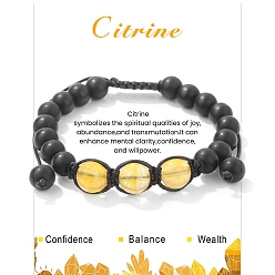 Цитрин Регулируемые браслеты из плетеных бусин из натурального цитрина 10 мм и матового натурального драгоценного камня 8 мм для женщин и мужчин, внутренний диаметр: 2-3/8 дюйм (6 см)