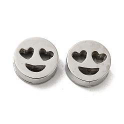 Stainless Steel Color Tarnish Resistant 304 Stainless Steel Beads, Flat Round with Expression, Stainless Steel Color, 8x3mm, Hole: 1.6mm