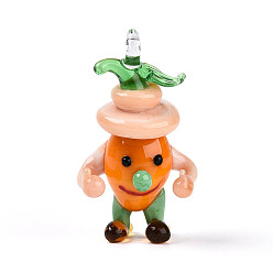 Темно-Оранжевый Кулоны в виде луковиц, изготовленные вручную методом лэмпворк, с мультяшными персонажами., темно-оранжевый, 45~48x24~26.5x19.5~21 мм, отверстие : 3.5~4.5x3.5~4.5 мм