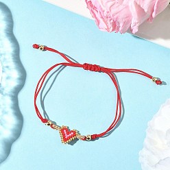 Красный Стеклянные бусины браслеты в форме сердца, плетеные браслеты из нейлонового шнура для женщин, красные, внутренний диаметр: 2-7/8 дюйм (7.4 см)