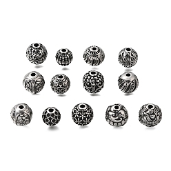 Античное Серебро Гравированные 304 бусины из нержавеющей стали, круглые, античное серебро, 8.5~10.5x8~10 мм, отверстие : 1.8 мм