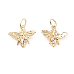 Bees Латунные микро проложить кубического циркония подвески, реальный 14 k позолоченный, Пчелы, 13x15x3.5 мм, отверстие : 3.5 мм