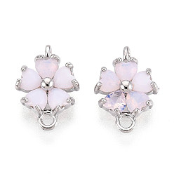 Платинированный Подвески-коннекторы из кубического циркония с латунным паве «туманная роза», цветок ссылки, Реальная платина, 11.5~13x8.5x3.5~4 мм, отверстие : 1.4~1.6 мм