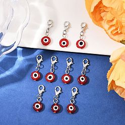 (123L) Белый крем непрозрачный блеск 10 шт. подвесные украшения ручной работы от сглаза в виде лэмпворка, с карабин-лобстерами , плоско-круглые, платина, огнеупорный кирпич, 29~30 мм