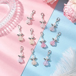 Античный Серебристый & Платиновый 60шт. сердце ангел акриловые подвесные украшения, с застежками-лобстерами и имитацией жемчуга из АБС-пластика, старинное серебро и платина, 36 мм