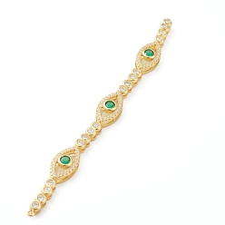 Lime Green Brass Micro Pave Cubic Zirconia Links Connectors, Long-Lasting Plated, Real 18K Gold Plated, Eye, Lime Green & Clear, 98x7.5x4mm, Hole: 1mm