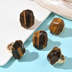 Тигровый глаз Кольца для пальцев из натурального тигрового глаза и сплава для женщин, самородки, золотые, самородки: 36.5~37x30 мм, внутренний диаметр: 17.5~19 мм