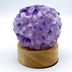 Аметист Ночник из натурального аметистового шара, с USB-проводом и деревянной основой, для украшения рабочего стола домашнего офиса, 120x90 мм