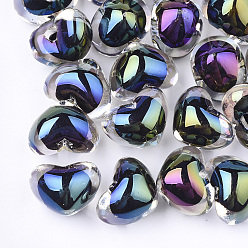 Colorful Transparent Acrylic Beads, UV Plating & Rainbow, Bead in Bead, Half Drilled Beads, Heart, Colorful, 13.5x18x13.5mm, Half Hole: 3.5mm