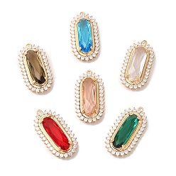 Mixed Color Brass with K9 Glass & Rhinestone Pendants, Light Gold, Oval Charms, Mixed Color, 31.5x15.5x8mm, Hole: 1.5mm