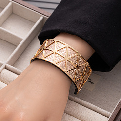 Античный Белый Треугольник 304 браслеты-манжеты из нержавеющей стали и искусственной кожи, широкие браслеты для женщин, золотые, старинный белый, внутренний диаметр: 2-3/8 дюйм (6 см)