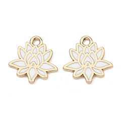 Белый Подвески из эмали и сплава, лотоса прелести, стойки покрытие, золотые, белые, 13.5x13.5x1.4 мм, отверстие : 1.6 мм
