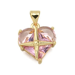 Настоящее золото 18K Латунные микро проложить кубического циркония подвески, Сердце звездочкой, стойки покрытие, долговечный, без свинца и без кадмия, реальный 18 k позолоченный, 15.5x14.5x8 мм, отверстие : 5x3.5 мм