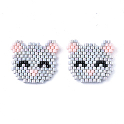 Gray Handmade Seed Beads Pendants, with Elastic Thread, Loom Pattern, Cat Shape, Gray, 18.5x20x1.5mm
