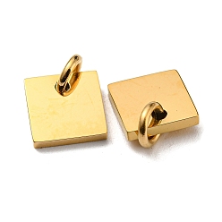 Настоящее золото 14K 304 брелоки из нержавеющей стали для штамповки заготовок, с целью перехода в кольце, квадратный шарм, реальный 14 k позолоченный, 8x8x1.5 мм, отверстие : 3 мм