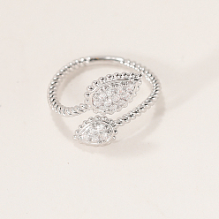 Серебро Кольца-манжеты из латуни с микро-паве и прозрачным цирконием для женщин, серебряные, внутренний диаметр: 16~18 мм