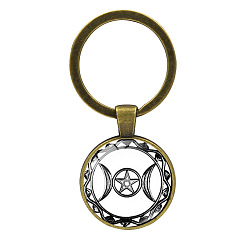 Луна Сплав со стеклянным кейчианом, плоские круглые с луной, луна, 6x2.7 см