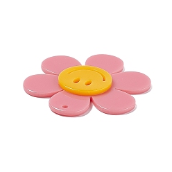 Pale Violet Red Opaque Acrylic Big Pendants, Sunflower with Smiling Face Charm, Pale Violet Red, 55x50.5x5mm, Hole: 2.5mm