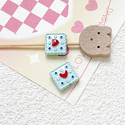 Бледно-бирюзовый Эмалированные бусины из сплава ко Дню святого Валентина, квадрат с сердцем, бледные бирюзовая, 11x11 мм, отверстие : 1.8 мм