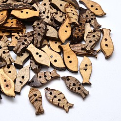 Camel Fish Coconut 2 Holes Sewing Buttons, Camel, 9~10x22~23x3~4mm, Hole: 1mm