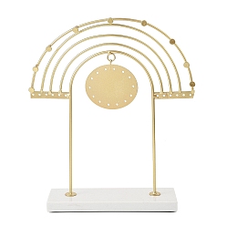 Золотой Радужная железная стойка для хранения ювелирных изделий, Подставка для ювелирных изделий с прямоугольным мраморным основанием, для сережек, , Браслеты, золотые, 22.7x3.5x27.5 см