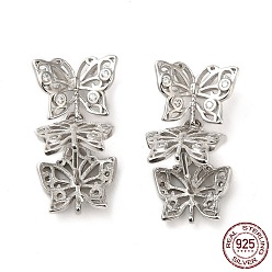 Real Platinum Plated Rhodium Plated 925 Sterling Silver Micro Pave Clear Cubic Zirconia Ice Pick Pinch Bails, Butterfly, Real Platinum Plated, 22x12mm, Hole: 4mm, Pin: 0.8mm