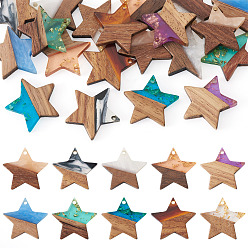(52) Непрозрачная лаванда 20 шт. 10 Цвета: прозрачная и непрозрачная смола и подвески из орехового дерева, звезда, разноцветные, 20.5x22~22.5x3.5 мм, отверстие : 1.5 мм, 2 шт / цвет