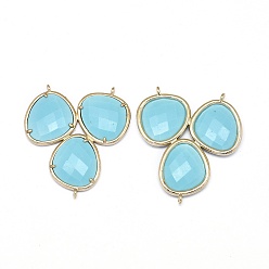 Synthetic Turquoise Synthetic Turquoise Chandelier Component Links, 3 Loop Connectors, with Brass Findings, Faceted, Golden, 38~38.5x35x4mm, Hole: 1.2mm