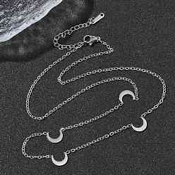 Луна 304 ожерелья из звеньевой цепи из нержавеющей стали для женщин и мужчин, цвет нержавеющей стали, не тускнеет, луна, 17.64 дюйм (44.8 см), Луна: 12x7.5x1 мм