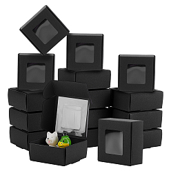 Black 30Pcs Foldable Square Paper Storage Gift Boxes with Visible Window, Paper Packaging Cases, Black, 5.5x5.5x2.5cm